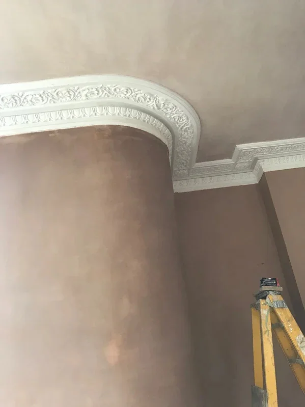 New curved wall taken up to the original cornice without burying the detail