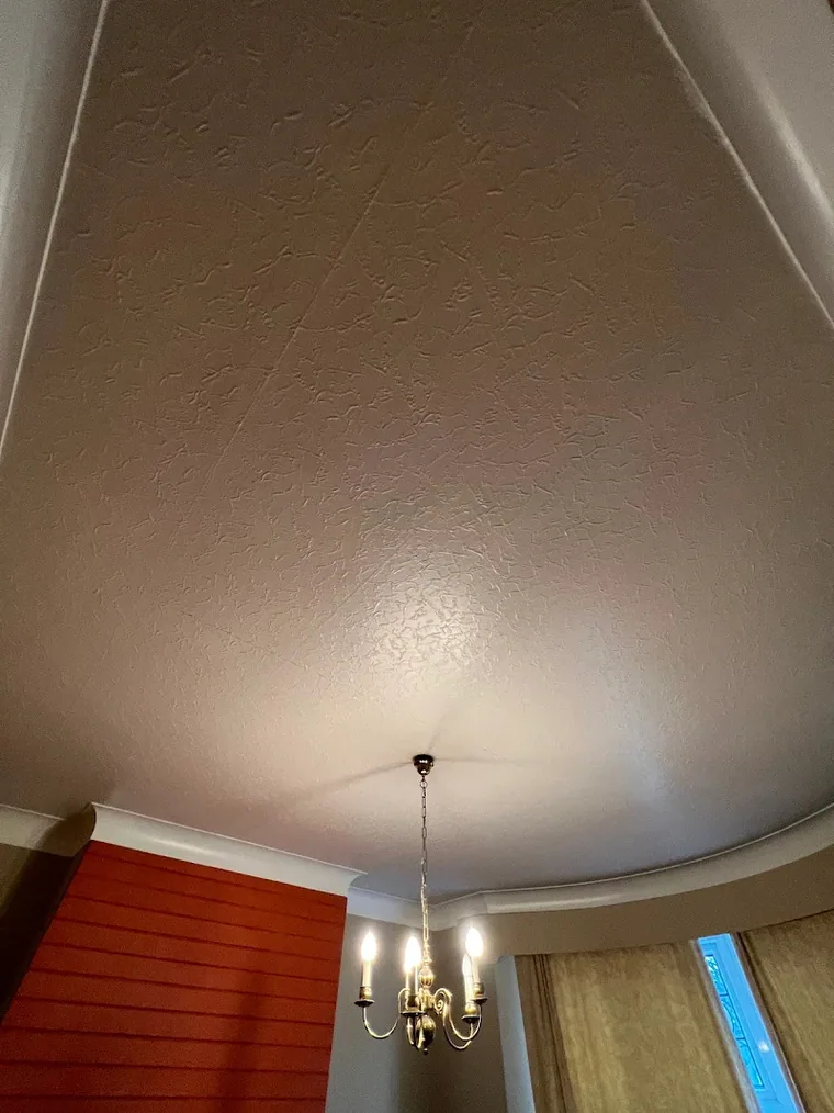 Ceiling skimmed flat and painted, with the light back up