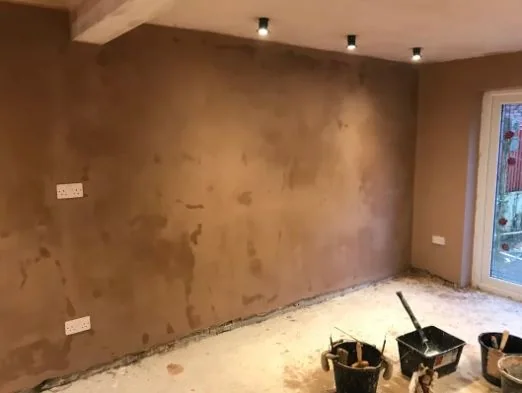 Large through room skimmed out ready for decoration, spotlights already in